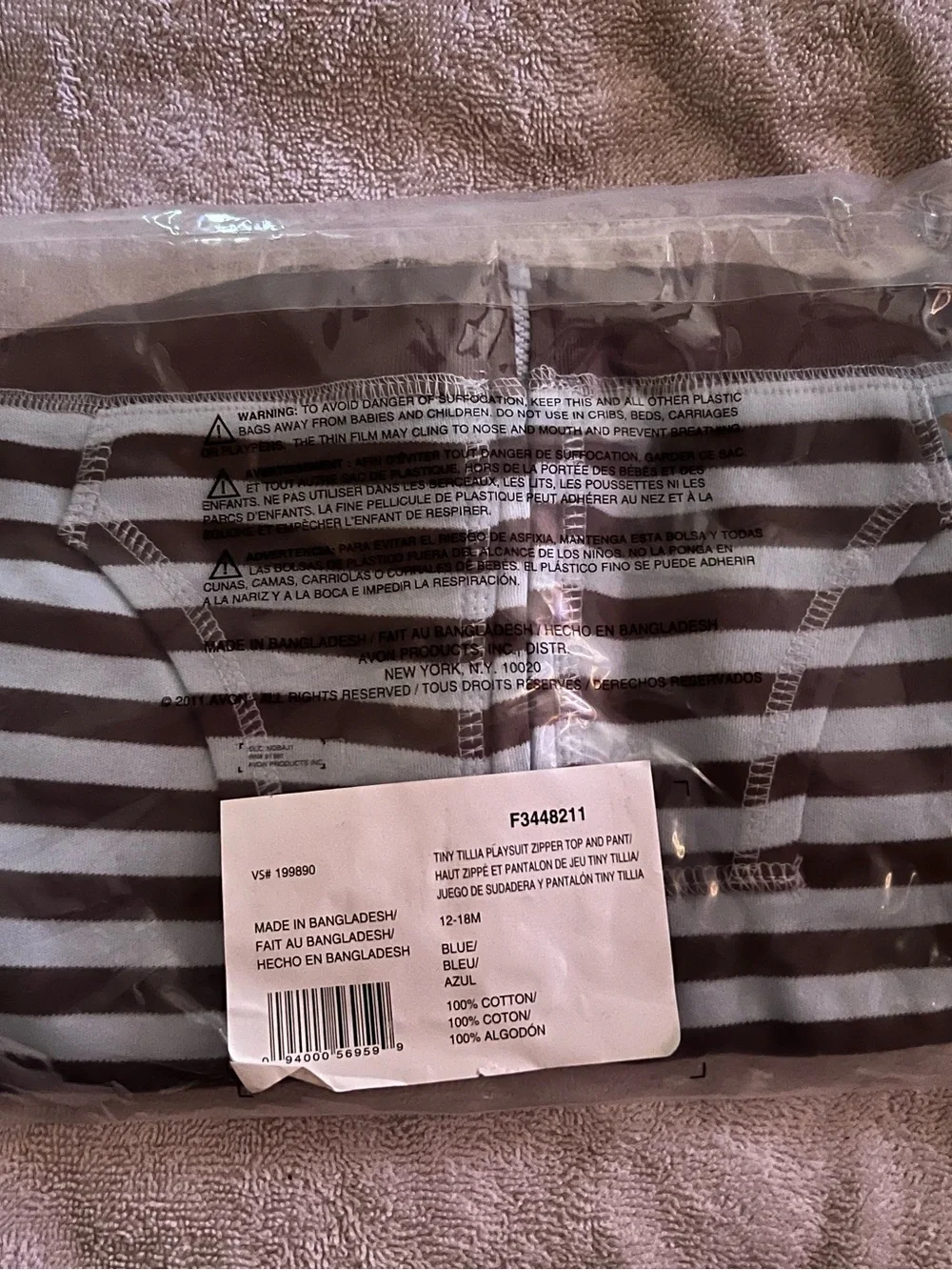 Avon Tiny Tillia by Avon Striped Baby Playsuit - Brown & Blue with Orange Trim